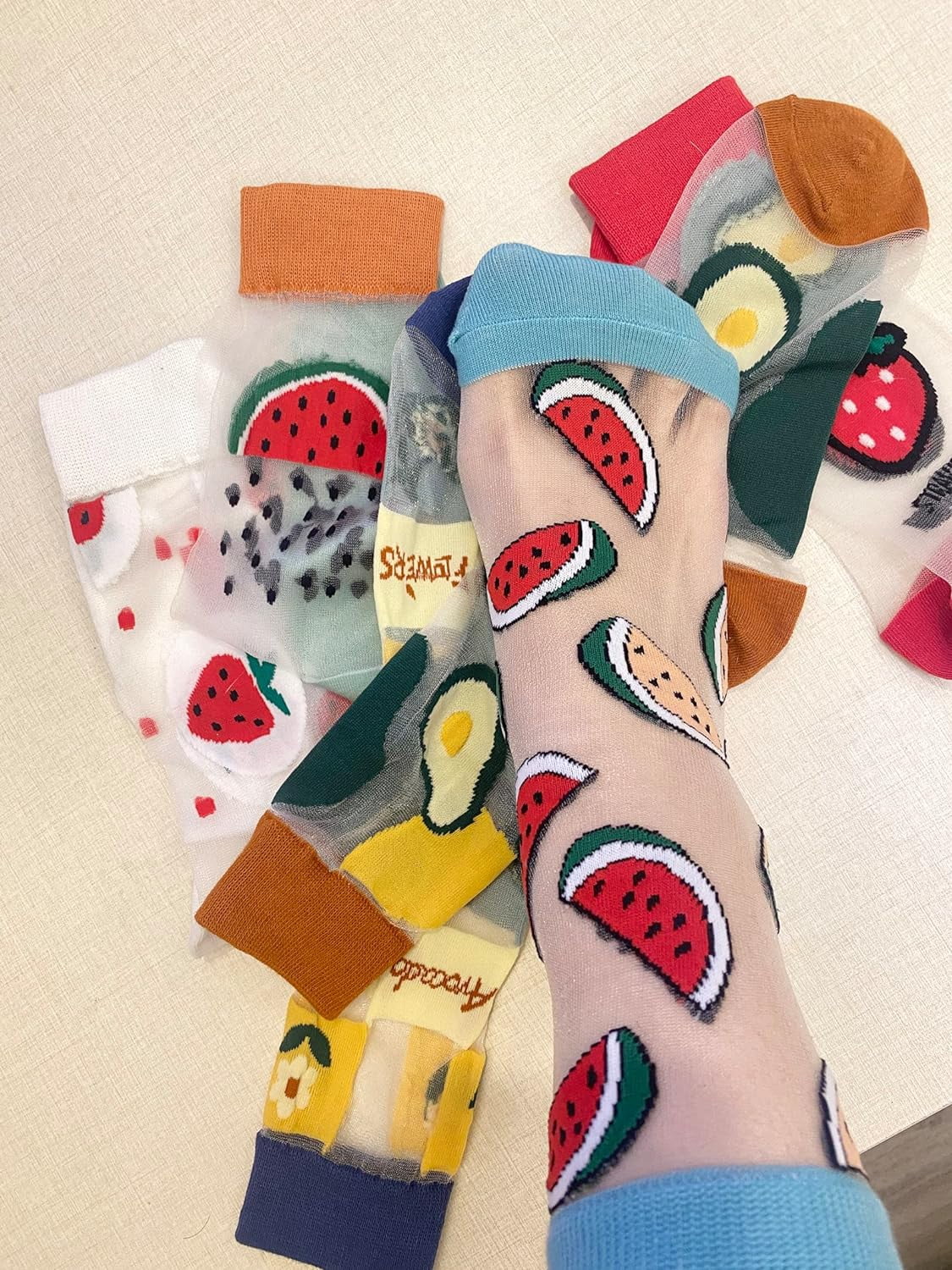 CHUNTIAN Sheer Socks,Vintage Transparent Flower Ankle High Socks,Thin Mesh Glass Silk Socks,No Slip Socks for Women