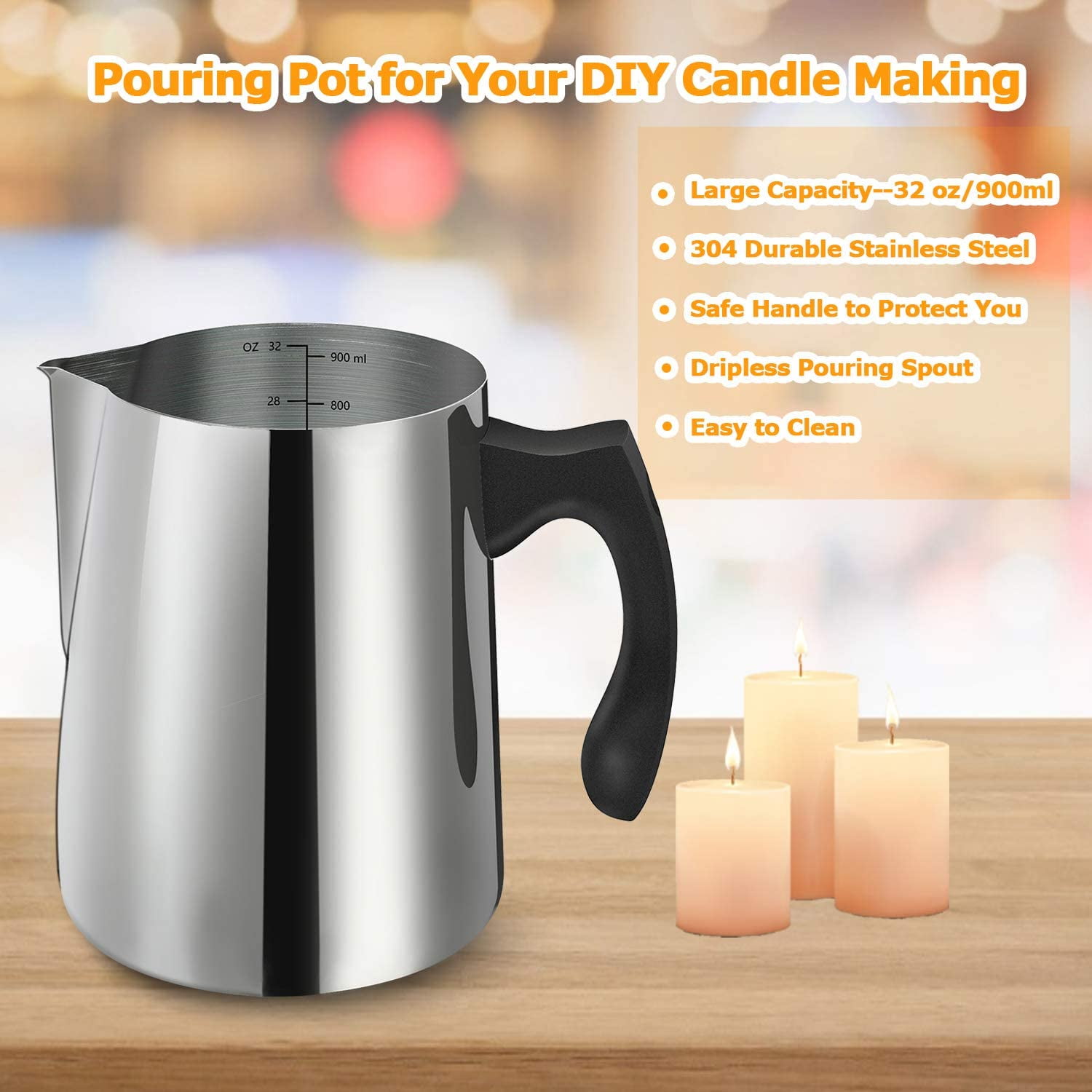 Stainless Steel Pouring Pot Candle Making Wax Melting Jug Pitcher