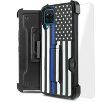 for Samsung Galaxy A12 5G Card Slot Magnetic Heavy Duty Shock Absorption Kickstand Armor Case with Belt Swivel Clip Holster Cover with Tempered Glass