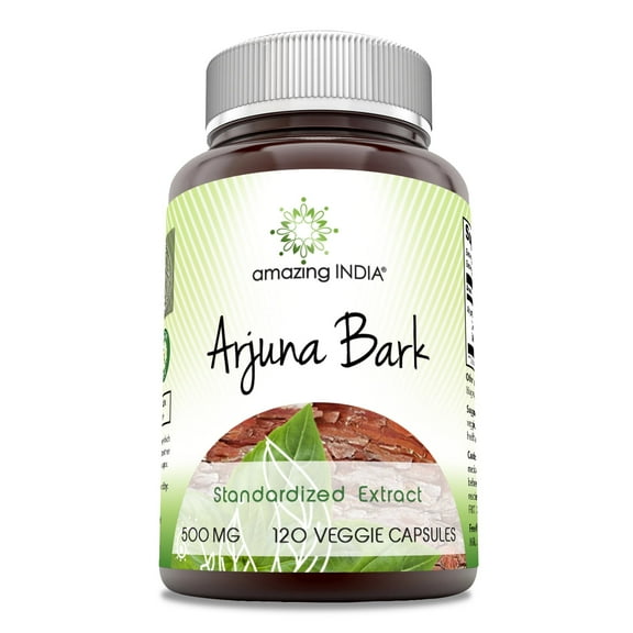 Amazing India Arjuna Bark Extract 500 Mg Per Serving 120 Veggie Capsules Supplement | Non-GMO | Gluten Free | Made in USA