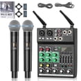 thumbnail image 1 of 4 Channel Audio Mixer, Professional with Dual Wireless Microphone, Sound Board Console System Interface DJ Mixer BT USB MP3 Computer Input 48V Phantom Power, Suitable for DJ Karaoke Guitar, 1 of 7