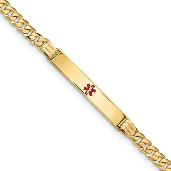 Auriga 14K Yellow Gold Red Enamel Curb Link Id Bracelet 7 inch for Women(L- 7inch, W- 6.5mm)