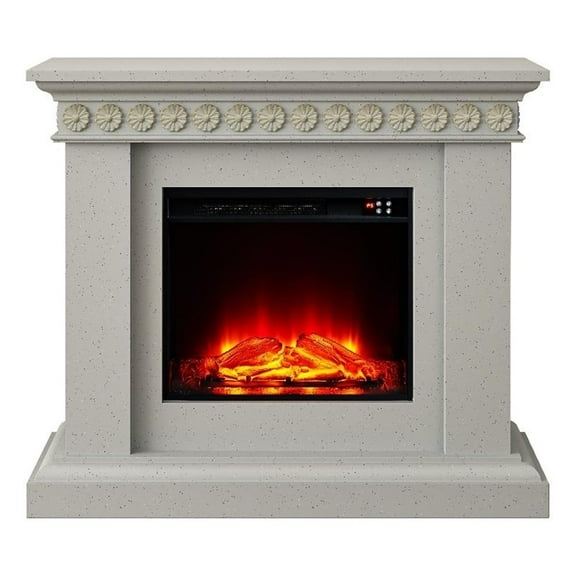 Pemberly Row Electric Freestanding Fireplace w/ Realistic LED Flames - Off White