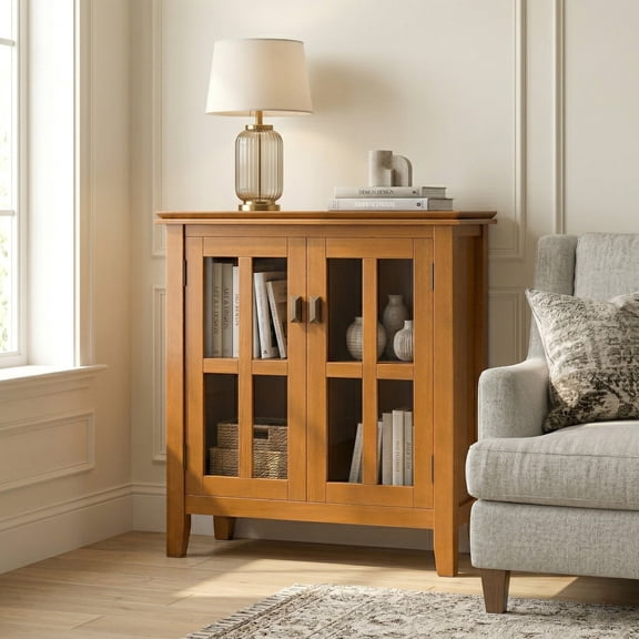 Artisan 30 inch Wide Solid Wood Low Storage Cabinet in Honey Brown