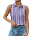thumbnail image 3 of Aboser Striped Button Down Shirts for Women Business Casual Sleeveless Blouse Work Office Tank Tops Dressy Lapel Collar Beach T Shirt Loose Fit Lightweight Blouses, 3 of 8