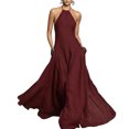 thumbnail image 3 of Laqbezok Women's Halter Neck Backless Maxi Dress, Casual Sleeveless Open Back Long Gown, Minimalist Summer Beach Sundress with Pockets, 3 of 6