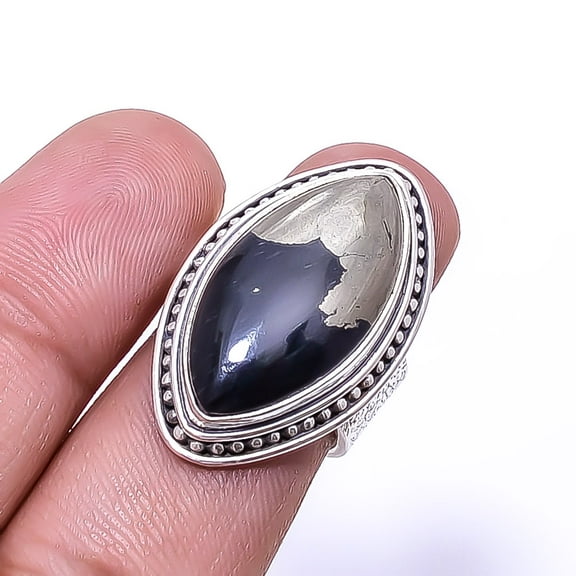 Healer'S Gold Pyrite In Magnetite - Usa 925 Sterling Silver Ring S.6.5 R55 R1555, Beautiful Jewelry For Woman, New Year Sale, Valentin's Day Gift