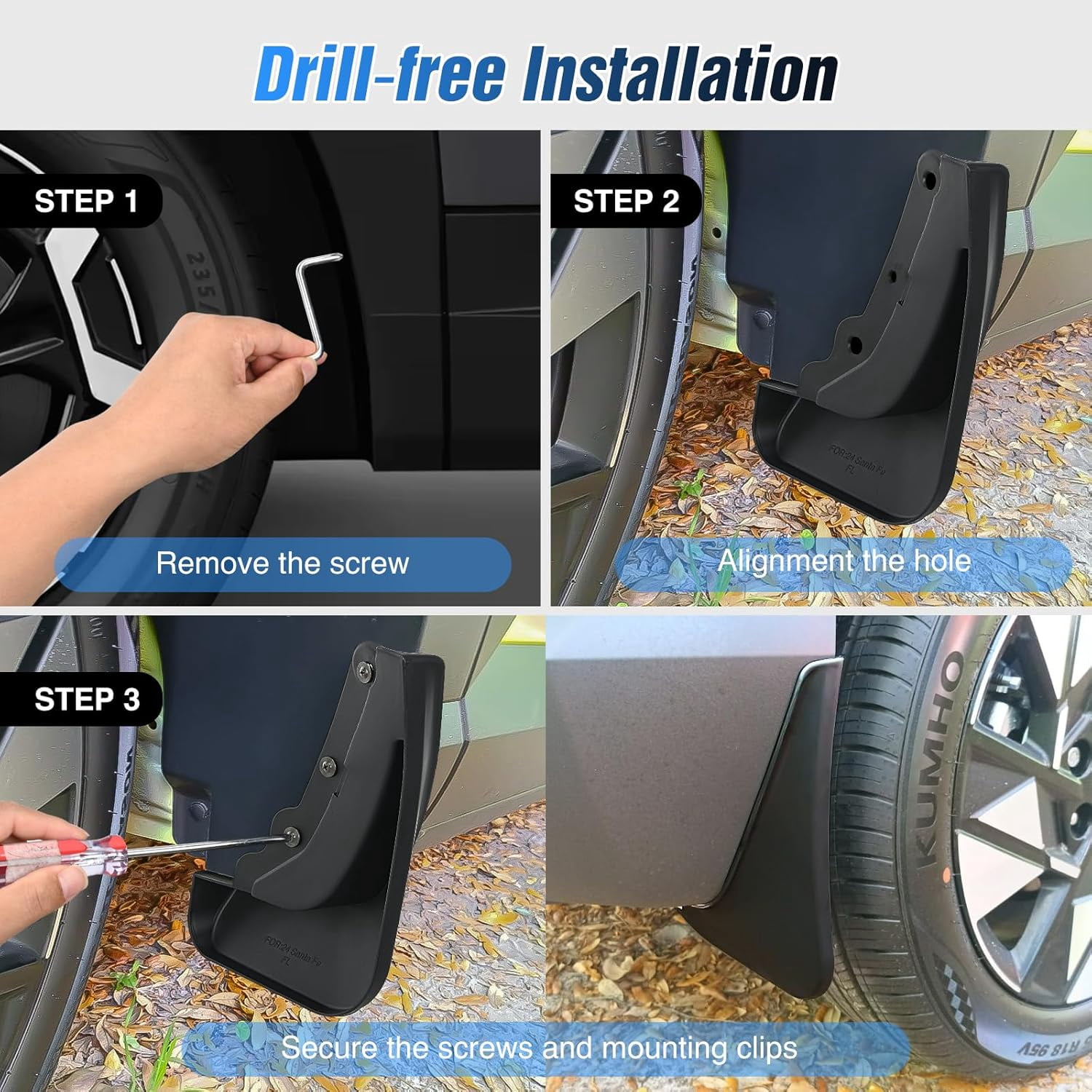 Nilight Mud Flaps for Hyundai Santa Fe 2024 2025, No Drilling Precision Fit Exterior Accessories Heavy-Duty Splash Guards Protection, Front & Rear Set
