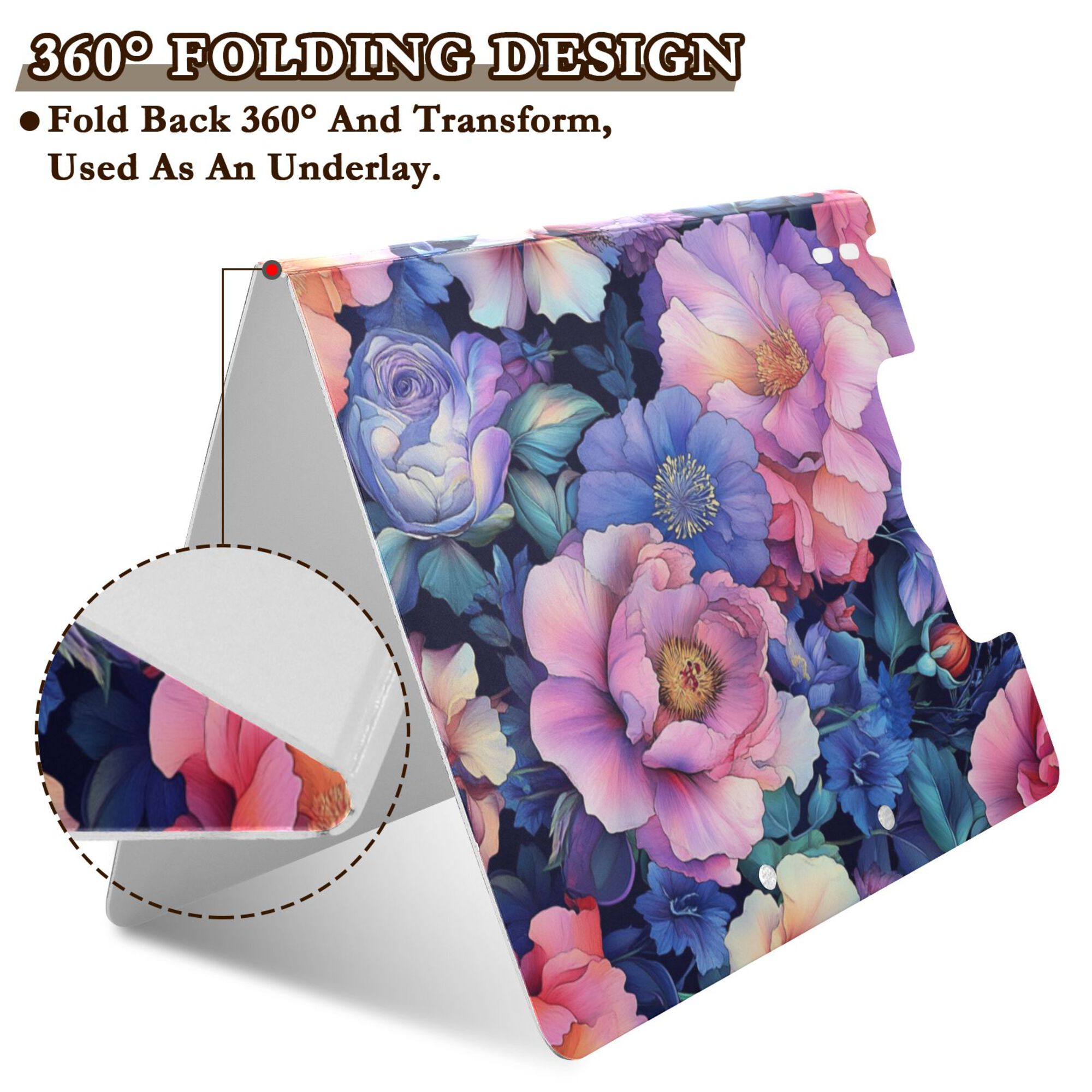 FORMRS A4 Clipboard Folder with Pen Holder Horizontal Foldable School Office Binder, Colorful Art Flowers