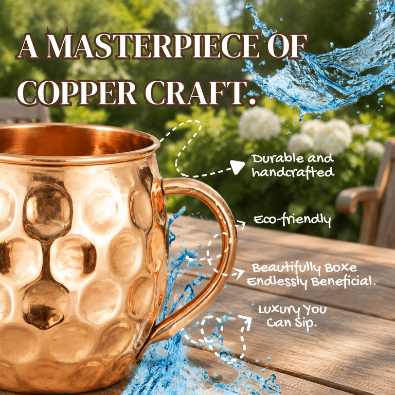 Set of 2 Pure Copper 16oz Moscow Mule Mugs, Food Safe Solid Cups for ...