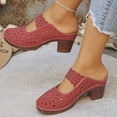 thumbnail image 5 of Dakaela Clogs for Women Closed Toe Chunky Heels Mules Cutout Hollow Slip on Slides Loafer Shoes Arch Support Summer Heeled Sandals Red 7.5, 5 of 9