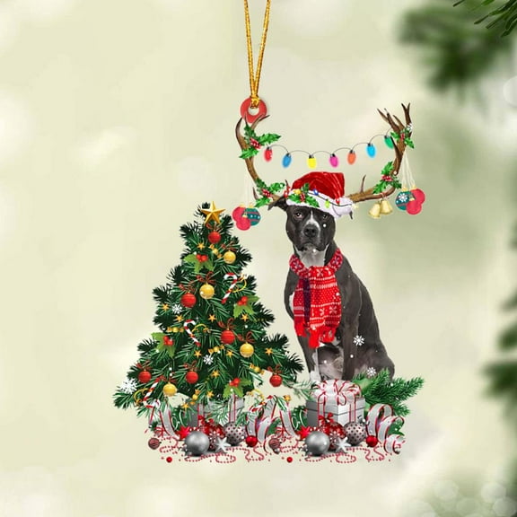 Acrylic 2D FLAT American Pitbull Terrier-Christmas Tree Gift Hanging Ornament