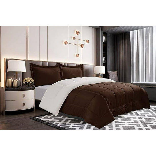 Elegant Comfort Ultra Plush 2 Piece Sherpa Comforter Set Solid Color and a Fluffy Sherpa Reverse All Season Suitable Heavy Weight Micro Suede Sherpa Comforter Twin XL Brown Walmart Business Supplies