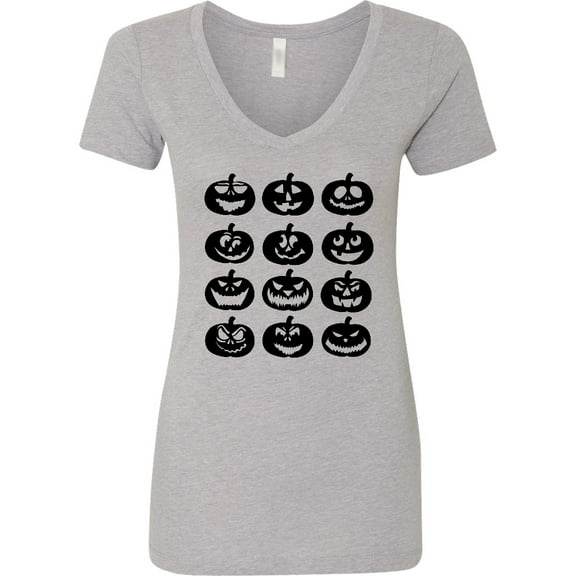 Inktastic Halloween Pumpkin Faces in Black Women's V-Neck T-Shirt