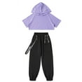 thumbnail image 3 of Hansber Kids Girls Hip Hop Clothes Crop Top with Harem Pants Set 2 Piece Workout Outfits Jazz Street Lavender 6, 3 of 5