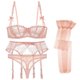 thumbnail image 4 of Conjunto de sujetador de 4 piezas de encaje sexy de media copa, ropa interior de mujer, medias con liga, 4 of 6
