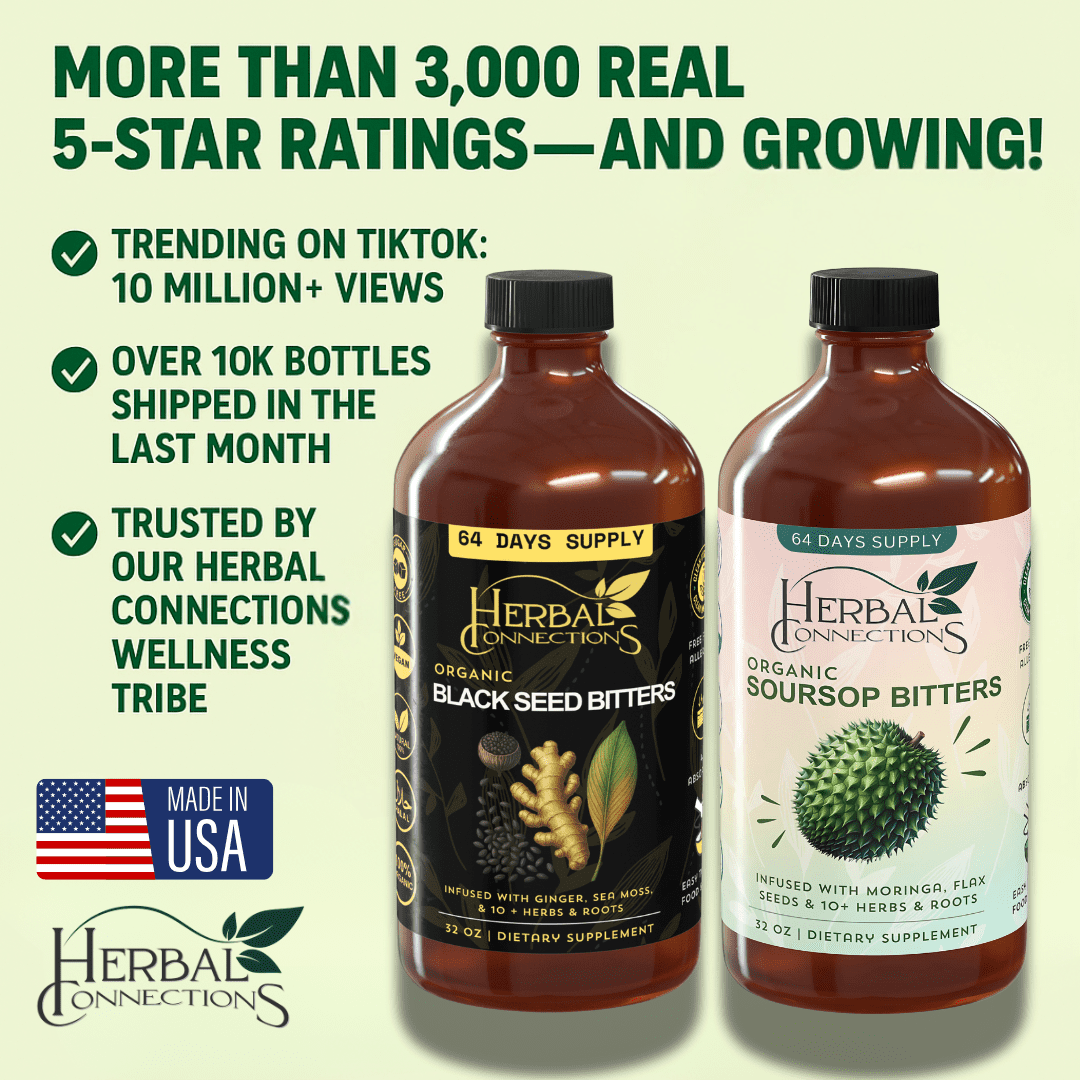 Black Seed & Soursop Bitters Bundle – 32 oz Each (64-Day Supply) By Herbal Connections -Vegan Organic Herbal Tonic for Overall Wellness – No Sugar, Made in USA