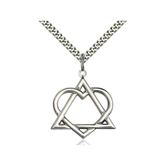 Sterling Silver Adoption Heart Pendant 1 1/8 X 1 inches with Heavy Curb Chain