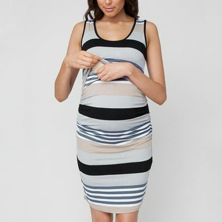 

Tangnade pregnant costumes for women maternity dress Women Maternity Sleeveless Comfy Stripe Print Nursing Dress For Breastfeeding