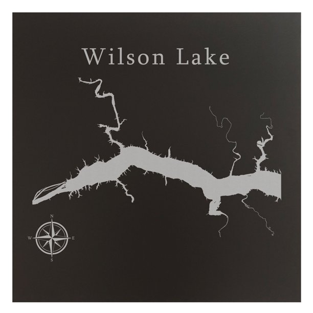 Wilson Lake Map 12x12" Black Metal Wall Art Office Decor Gift Engraved