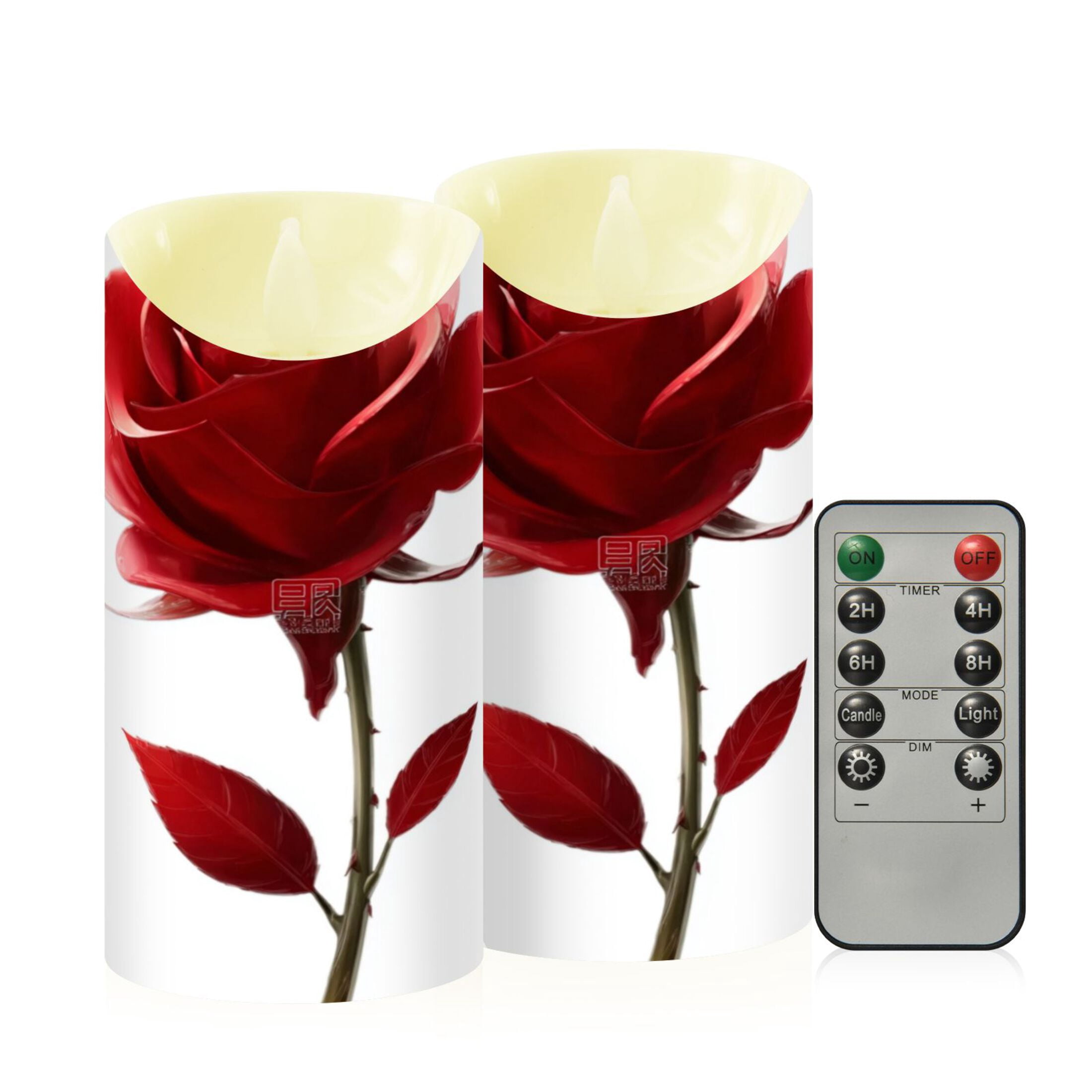 Iauyy Flameless Candles Battery Operated LED Pillar Candles with Remote and Timer, 3d Roses Set of 2 （M)