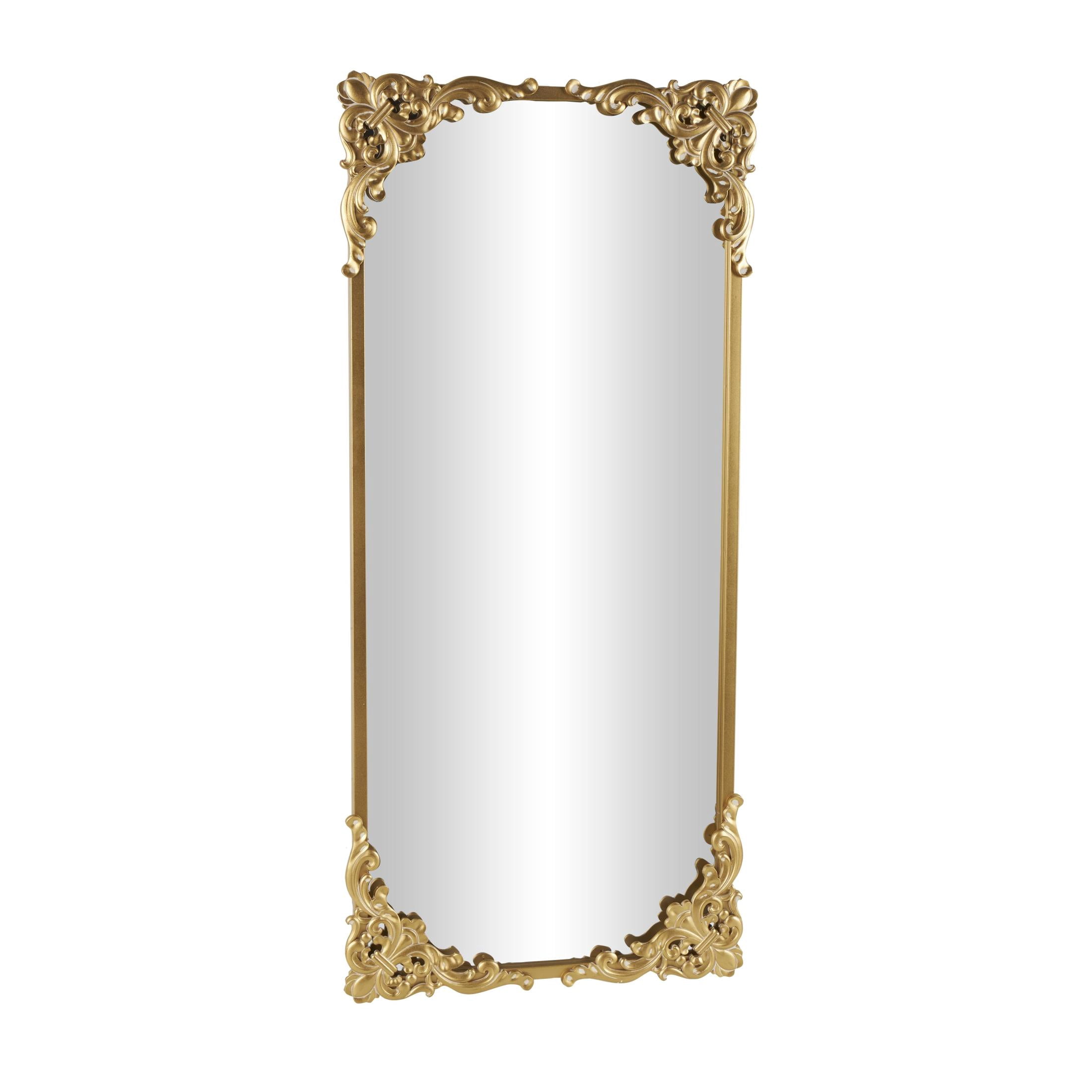 DecMode 30" x 66" Gold Metal Scroll Tall Ornate Baroque Floor Mirror