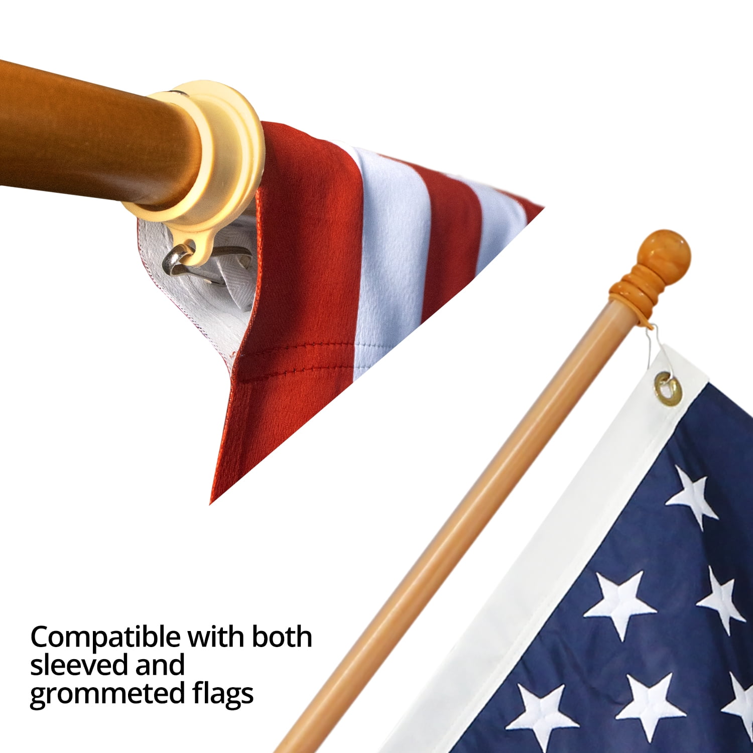 Anley 56" Pine Wooden House Flagpole - for Sleeve House Flags (28" x 40") - Wood Flag Pole with Tangle Free Design, Rotating Rings and Anti-Wrap Tube