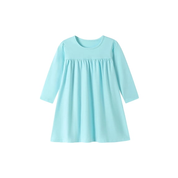 Bysome Girls Dresses Solid Color Long Sleeve Crew Neck Dress Fashion Girls Dresses Size 2-3 Years Light Blue