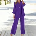 thumbnail image 4 of Pyhlmscde Womens Daily Casual Solid Long Sleeve Shirt Tops Pockets Pants Shirt Trousers Set, Lounge Sets for Women, Two Piece Sets for Women Purple 2XL, 4 of 5