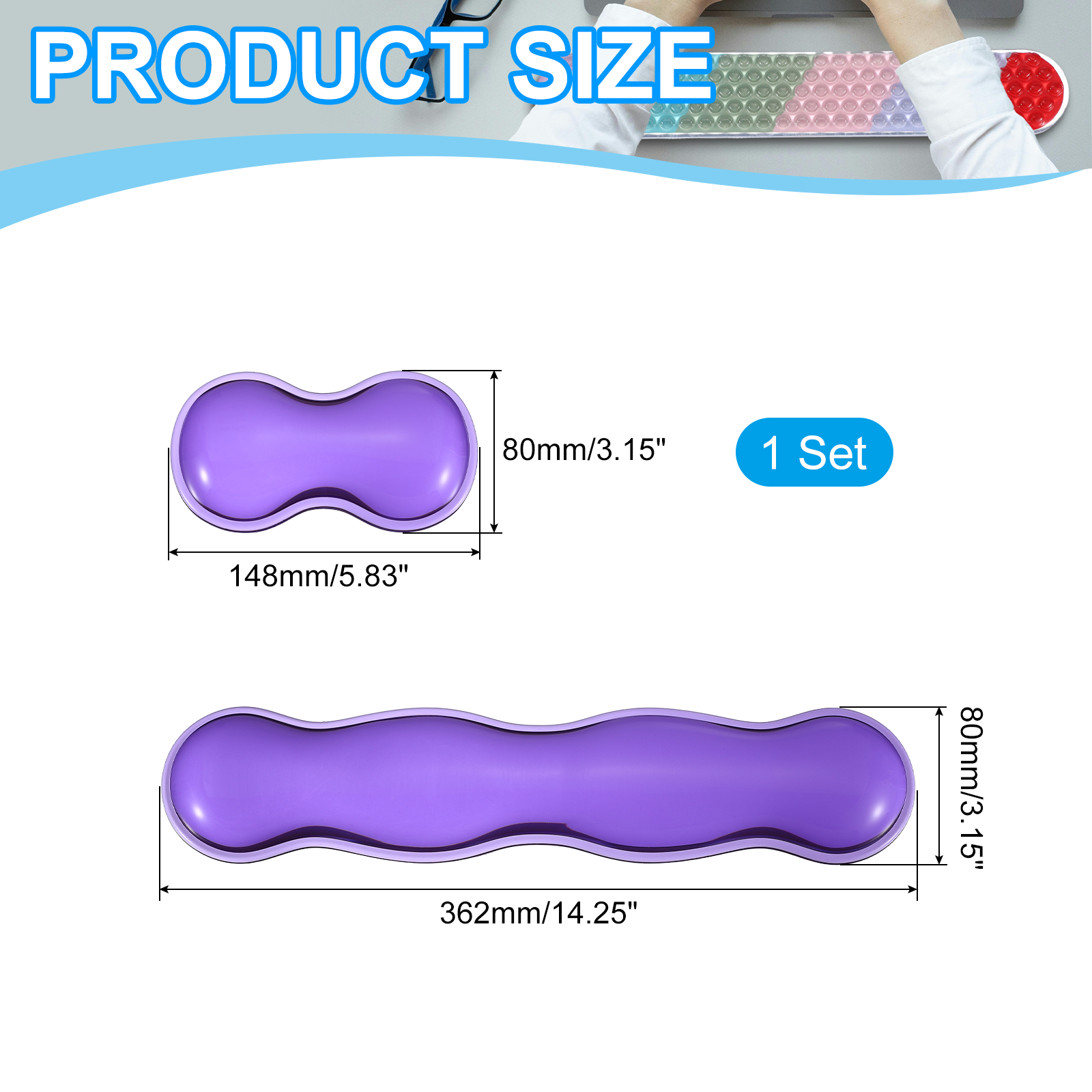 Uxcell Gel Wrist Rest, Gel Mouse Pad Mouse Wrist Support for Keyboard and Mouse Ergonomic,Pad Set Purple