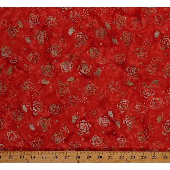 Cotton Batik Roses Flowers Floral Nature Scenic Red Cotton Fabric Print by the Yard (2016Q-2)
