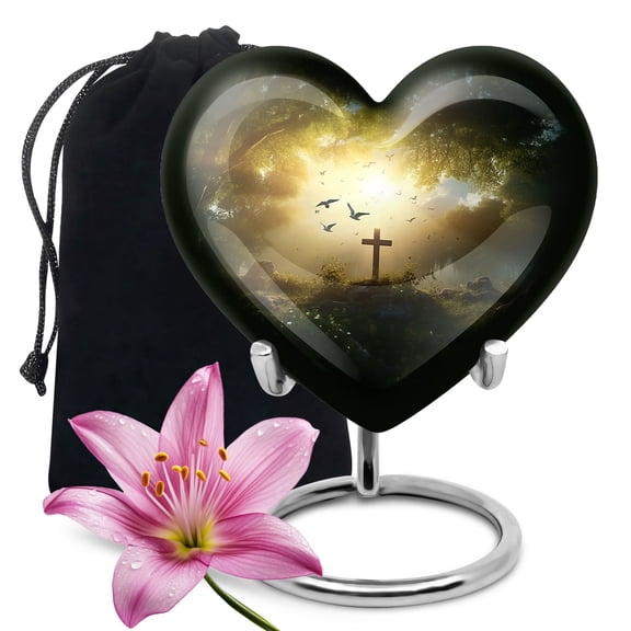 Christ With Bird Heart Shaped Cremation Urn Human Ashes - Adult Urns For Human Ashes - Large Urns For Human Ashes Adult Female - Urns For Ashes Adult Male - Human Heart Shaped Urns (Size - 10 Inch)