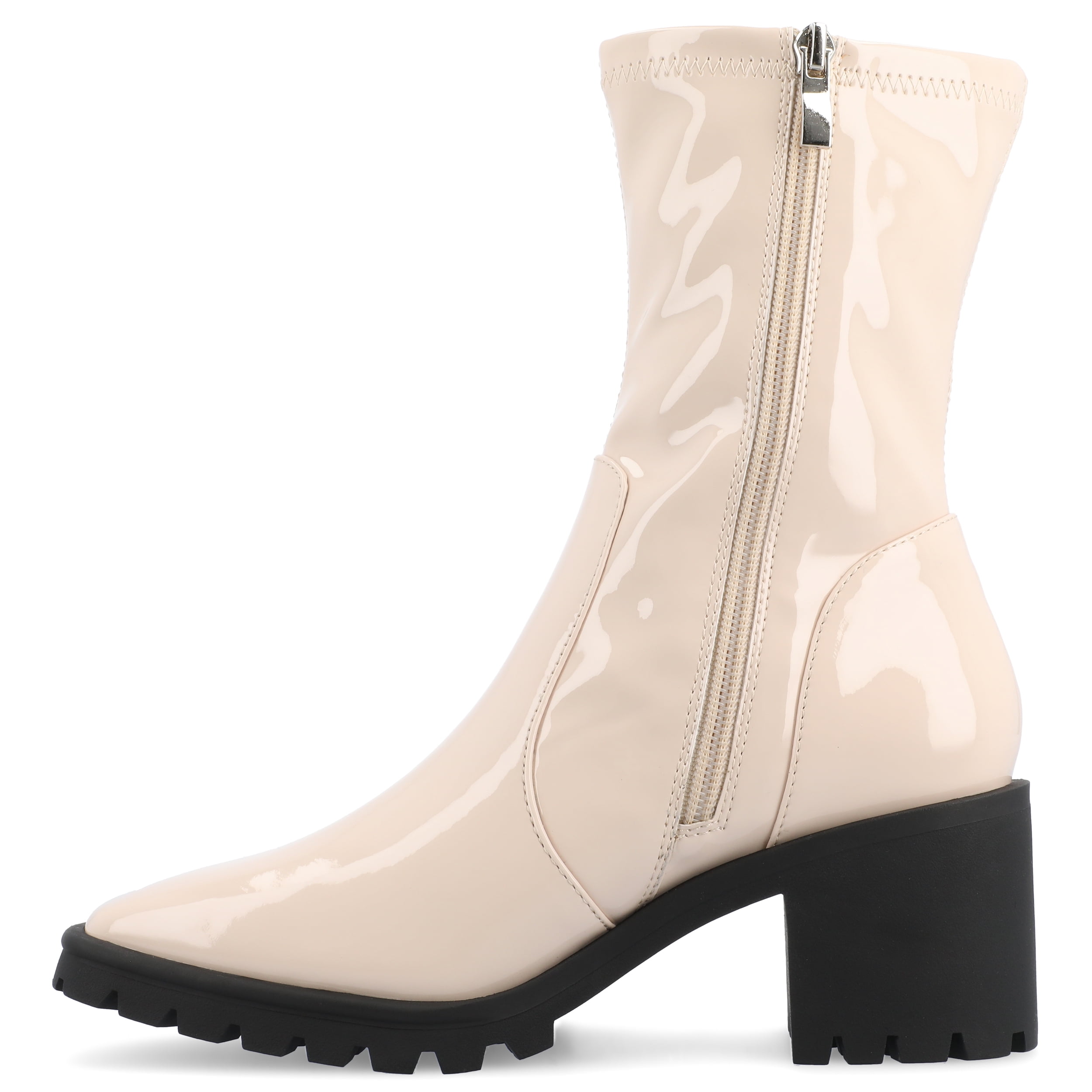 Journee Womens Icelyn Flexible Patent Vegan Leather Square Toe Booties