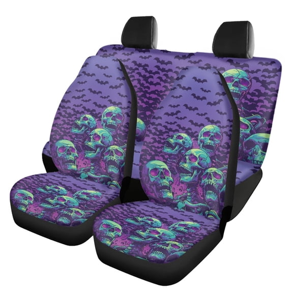 FUIALDOLG Purple Bat Skull Pouch Car Seat Covers Easy to Install Car Decor Accessories Interior Decor Full Set Breathable Fit for Trucks Cars