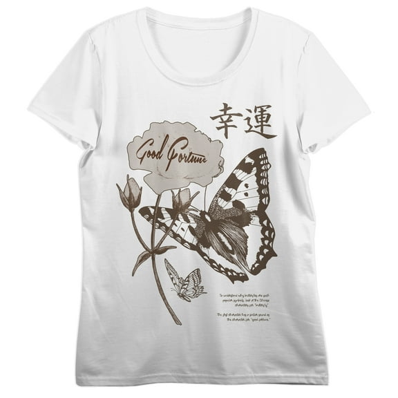Good Fortune Butterflies Crew Neck Short Sleeve Tofu Women's T-shirt-Medium
