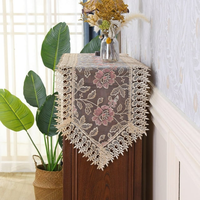 CHUANK Lace Table Runner Embroidered Dresser Scarf Macrame for Kitchen Dining Picnic Coffee Table Wedding Banquet Home Decoration
