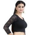 thumbnail image 2 of Chandrakala Women's Stretchable Readymade Lycra Black Indian Ethnic Saree Blouse Crop Top Choli-Small (B101BLA2), 2 of 3