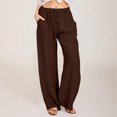 thumbnail image 2 of Cropped Pants Women Women Pants Casual Boot Cut plus Size Casual Rompers for Winter Womens Skirt for Summer Wide Waist Long Drawstring Linen Elastic Brown S, 2 of 6