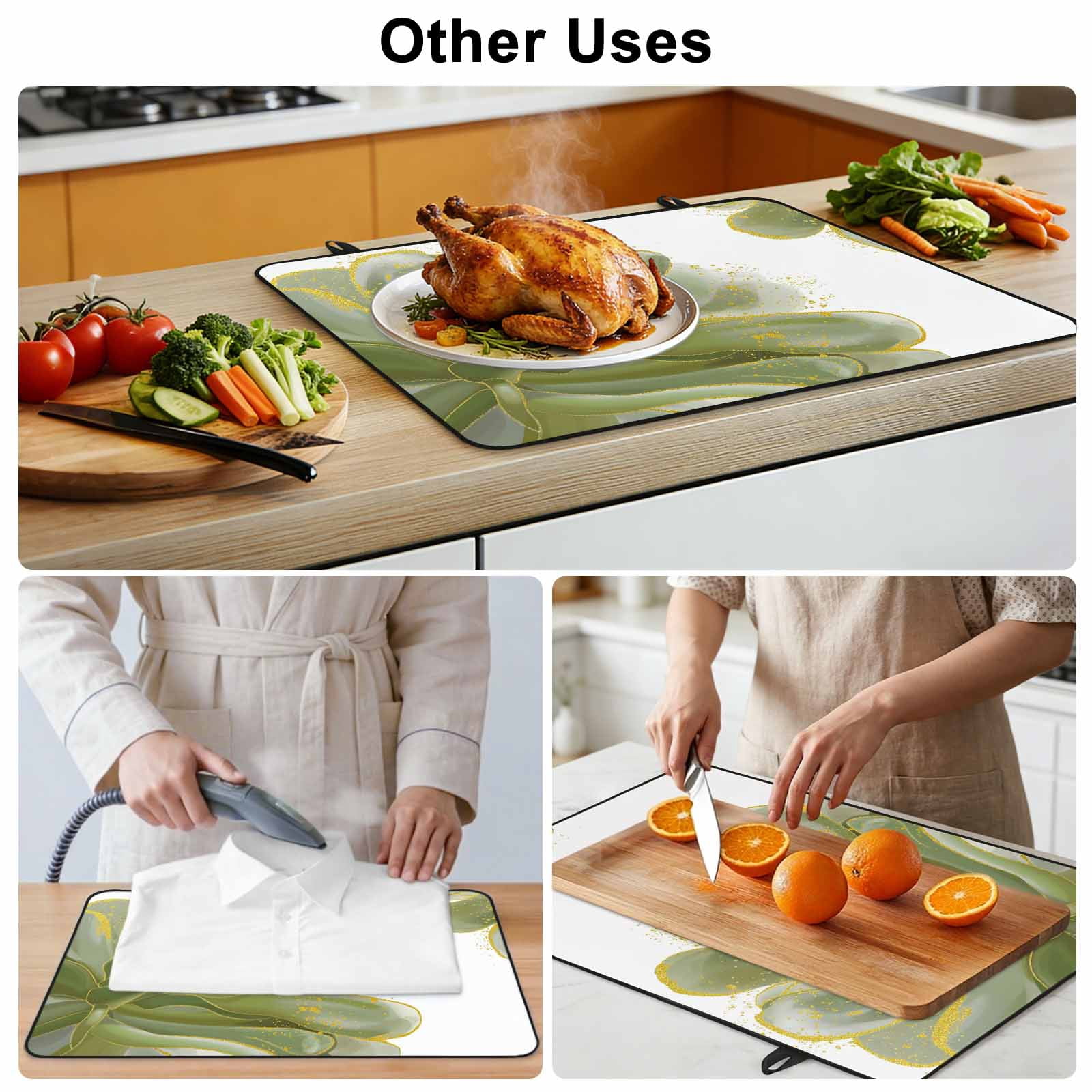 Sage Green Gold Stove Top Cover for Electric Stove, Heat-proof & Non Slip Glass Top Stove Cover Protector, Aesthetics Flower Boho Watercolor Art Kitchen Flat Cooktop Rubber Mat 31x24 Inches