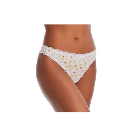 Aqua Intimates Lace Trim Thong, White Combo , L