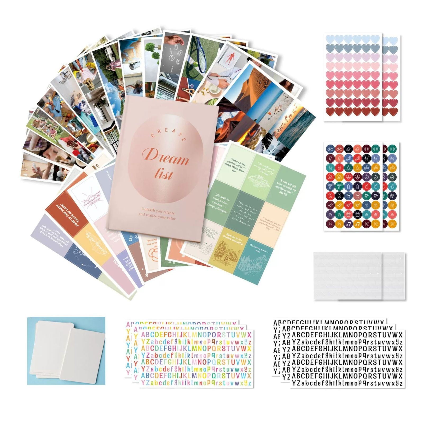 MOQIN Vision Board Book– Adult Mood Board & Scrapbook Supplies Kit -Over 500 Beautiful Pictures & Motivating Words –Includes Planner Activities & Foldable Board -Book Set & Clip Art for Women
