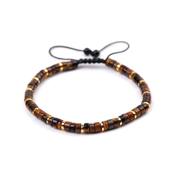 Xiao Hua Pulseras de cuentas para mujer y hombre: pulsera de cuentas con cristales curativos ajustables de 4 mm, color marrón.