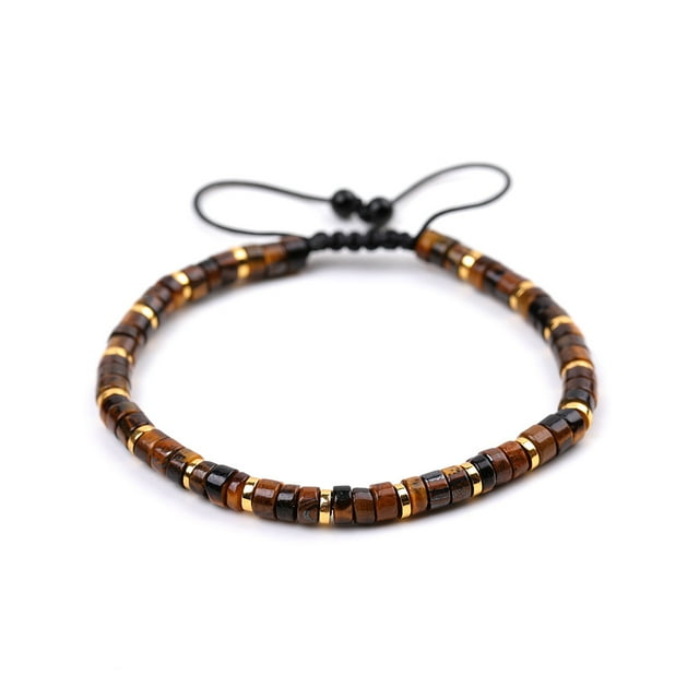 Nvzi Pulseras de cuentas para hombres: pulsera de cuentas con cuentas de cristal curativo ajustables de 4 mm, color marrón