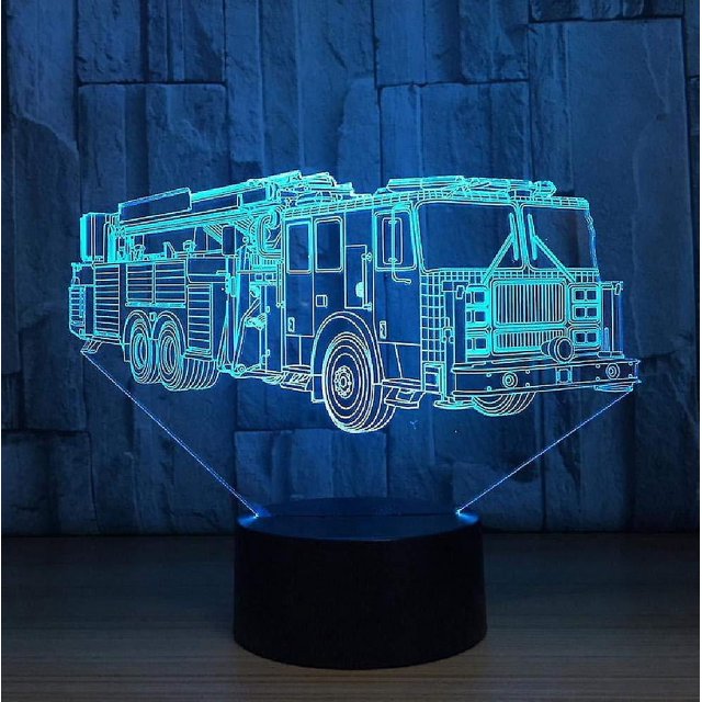 Lámpara de mesa con modelado de camión de bomberos en 3D que cambia de color en 16 colores