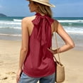 thumbnail image 5 of Gamivast Halter Neck Tank Tops for Women Sleeveless Mock Turtleneck Blouses Casual Summer Pleated Tunic Shirts Elegant Dressy Work Office Wear Wine XXL, 5 of 8