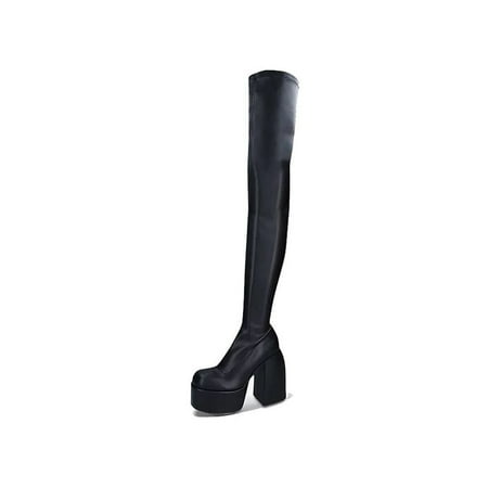 

Gomelly Women Non-Slip Mid Calf Boot Slip Resistant High-heel Party Work Lightweight Zip Up Winter Shoes High Calf Black 8