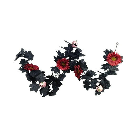 Homemoh Black Maple Leaf Garland, Halloween Artificial Hanging Fall Leave Vines, Fall Floral Garlands Thanksgiving Decor for Home Wedding Party