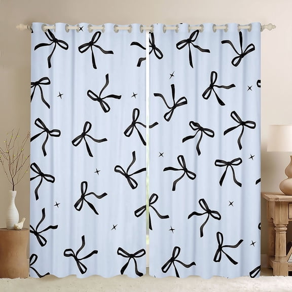 Erosebridal Dreamy Princess Bowknot Black Out Curtains,Black Bowtie Ribbon Curtains Pack of 2 (42x63 Each) For Kids