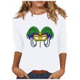 thumbnail image 2 of successthop Mardi Gras Ladies Tops and Blouses 3/4 Sleeve Dressy Plus Size Crew Neck Polyester Casual Mask Printed Mardi Gras Celebrations Blouse Tops for Mardi Gras Event Purple XL, 2 of 5
