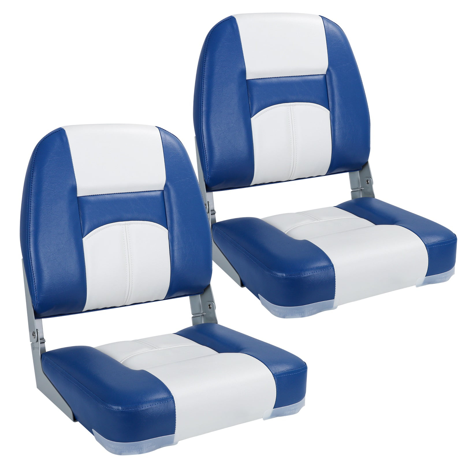 NORTHCAPTAIN Deluxe White/Pacific Blue Low Back Folding Boat Seat, Seats 